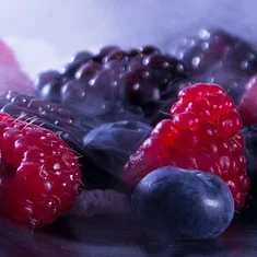 Berries with steam behind