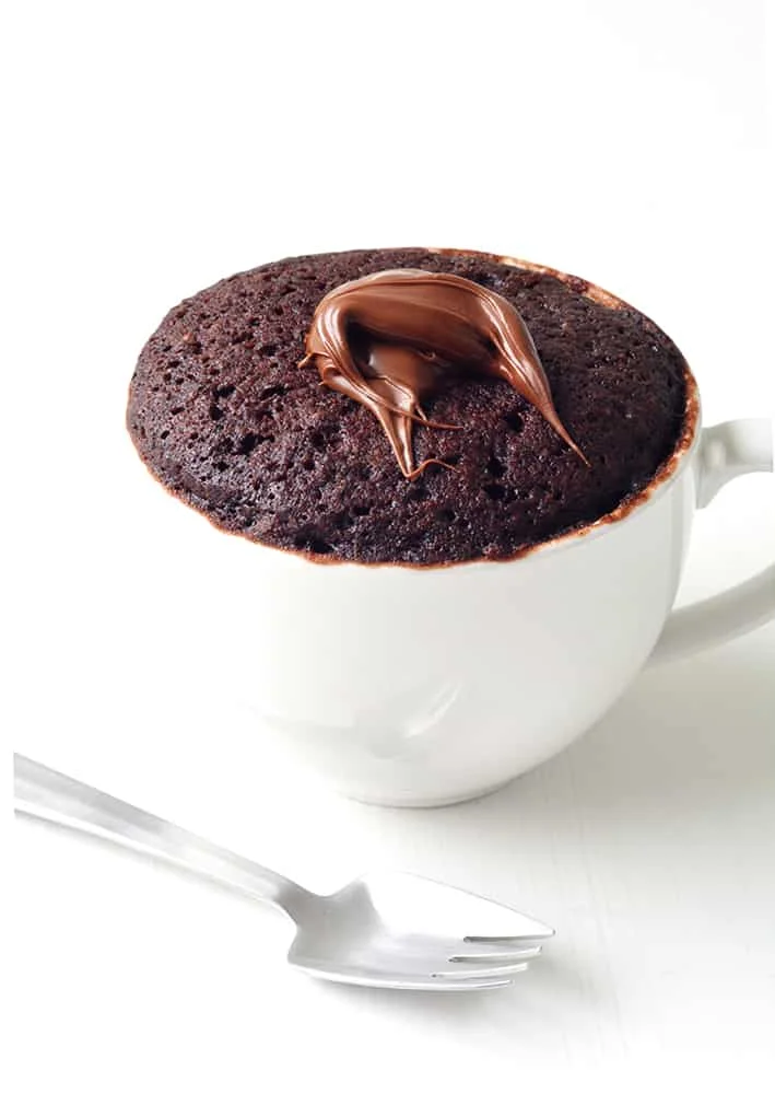 Nutella mug cake made with a microwave oven.